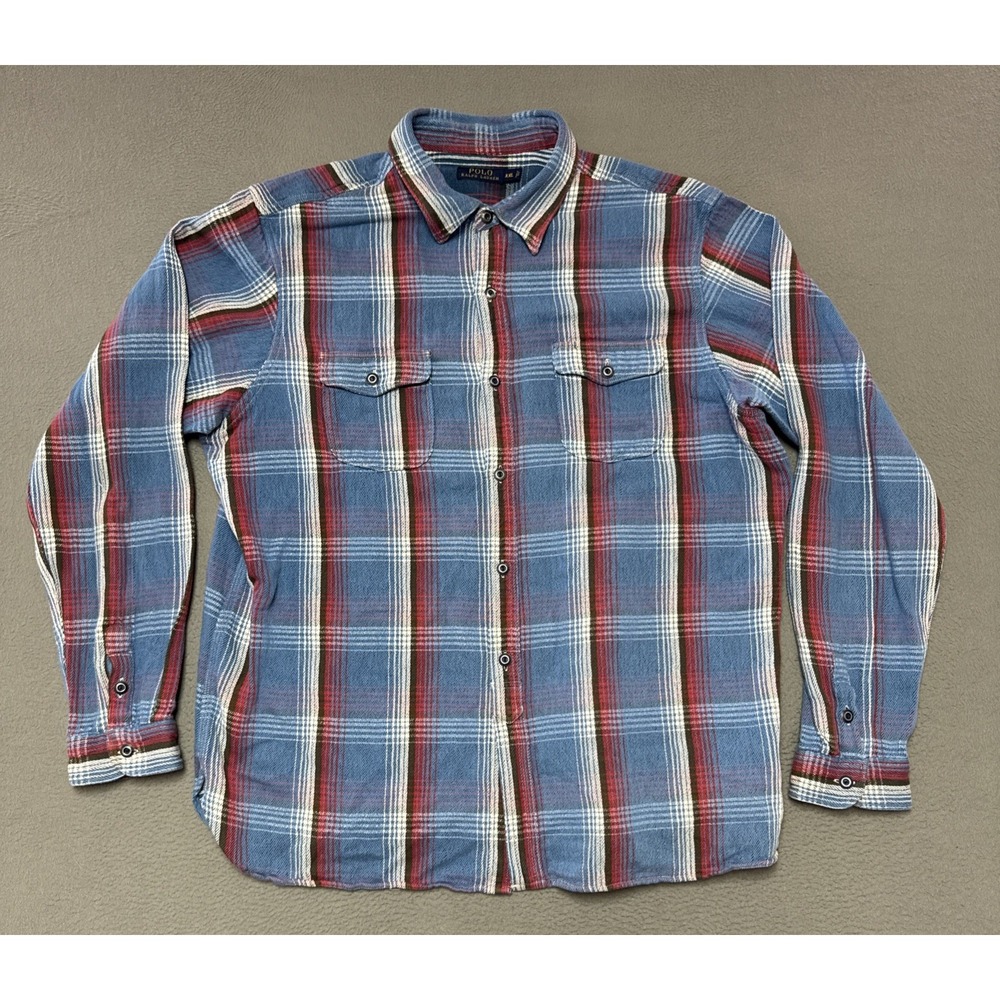 VTG Polo Ralph Lauren Plaid Flannel Thick Cotton Long Sleeve Shirt Y2K Retro XXL